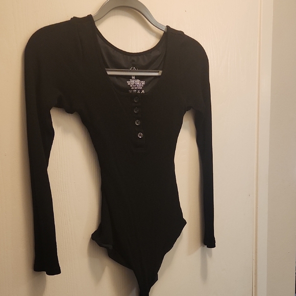 Klassy Network Black Long Sleeve Henley Bramisuit Bodysuit Size Medium - Picture 2 of 6